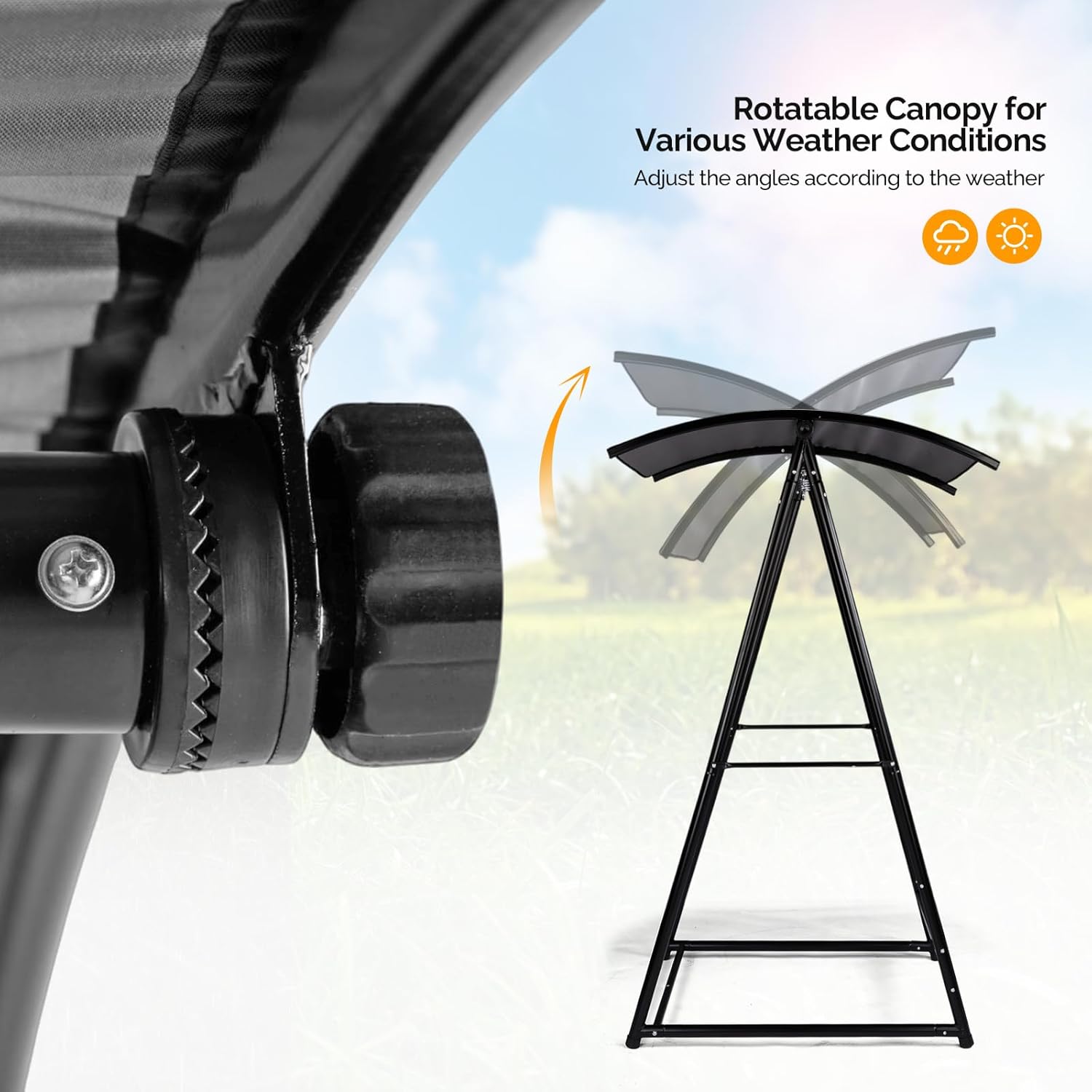 ONCLOUD 660LBS Hammock Chair Stand with Rotatable Canopy, Heavy Duty A-Frame Hanging Chair Stand, Reinforced Steel Multi-Use Swing Stand for Indoor Outdoor