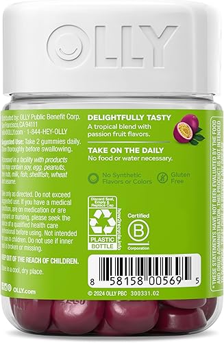 Vista 20 de Suplementos Olly Daily Energy pasión tropical gomosos sin cafeína para energía diaria; 60 unidades.