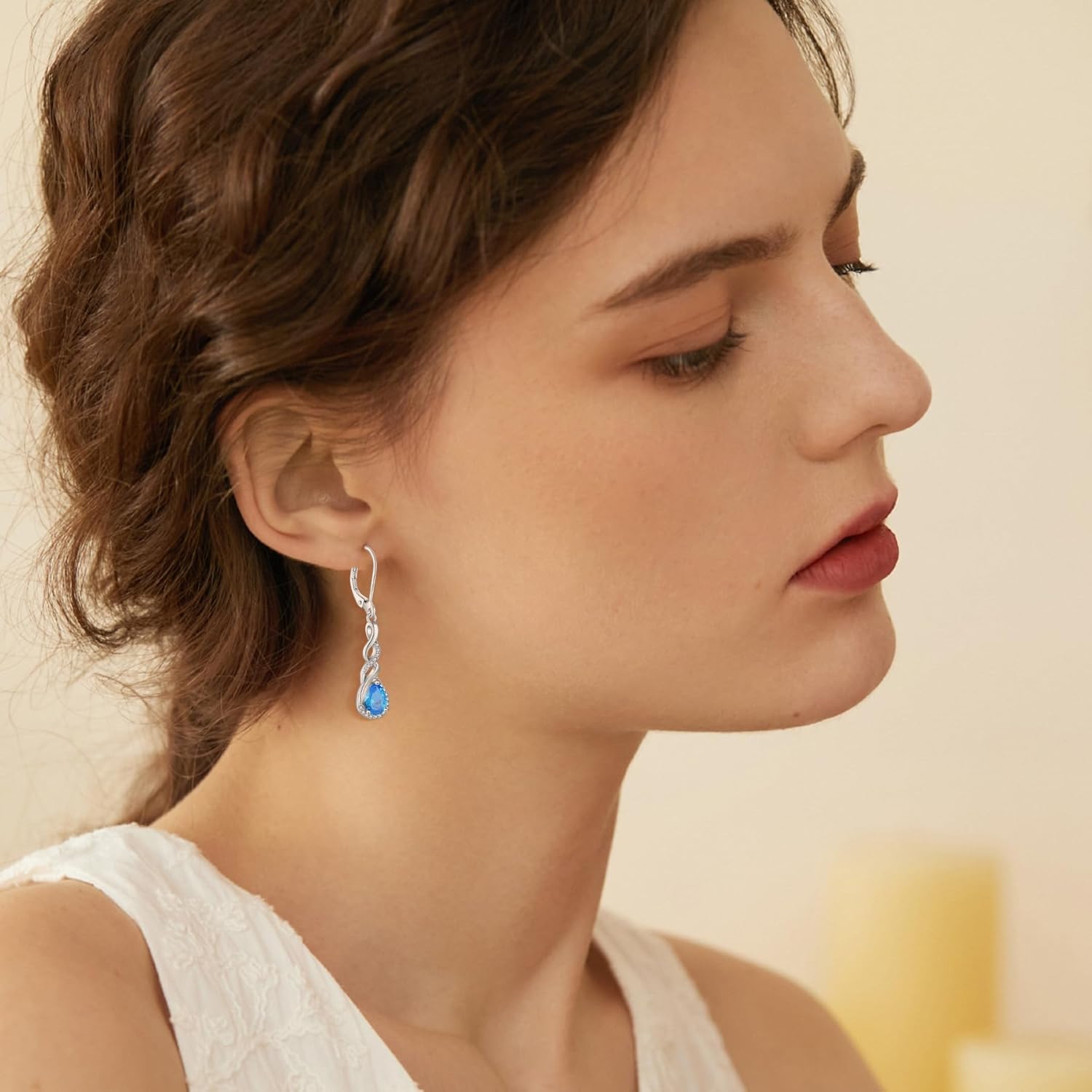Infinity Dangle Drop Earrings for Women 925 Sterling Silver Teardrop Leverback Earrings Birthstone Jewelry for Women Wife Mother Daughter Her