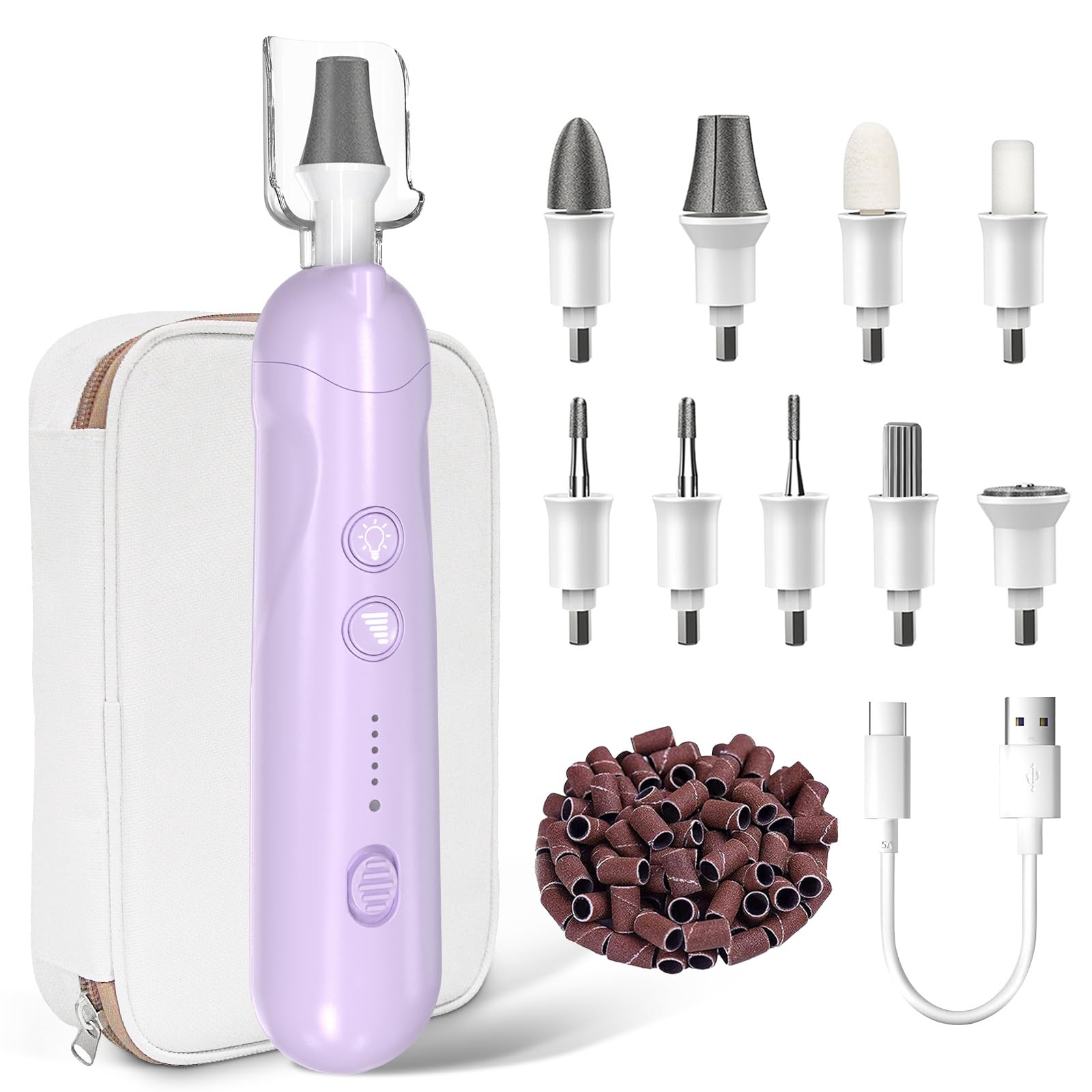 Set di lime elettriche senza fili, strumenti per pedicure ricaricabili per piedi, kit professionale per manicure e pedicure a 5 velocità per la cura delle mani e dei piedi, trapano per unghie spesse e