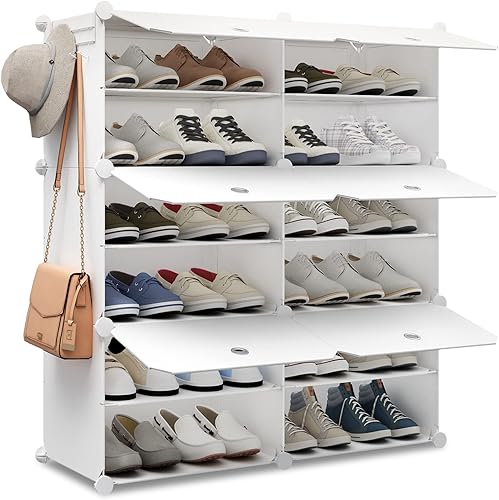 KOUSI Organizador portátil para zapatos, 24 pares, estante de torre, soporte de gabinete de almacenamiento expandible para tacones, botas,