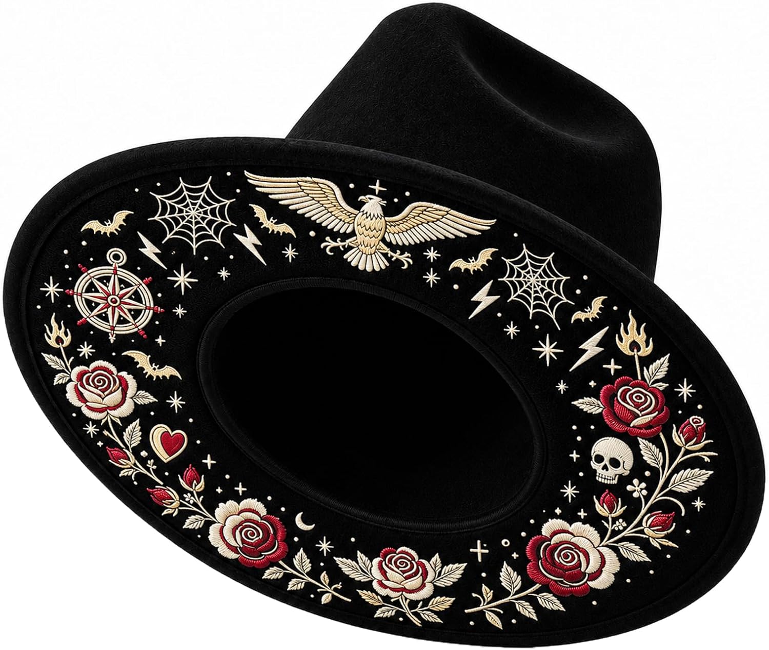 Women Gothic Wide Brim Felt Hat Halloween Party Cosplay Headwear