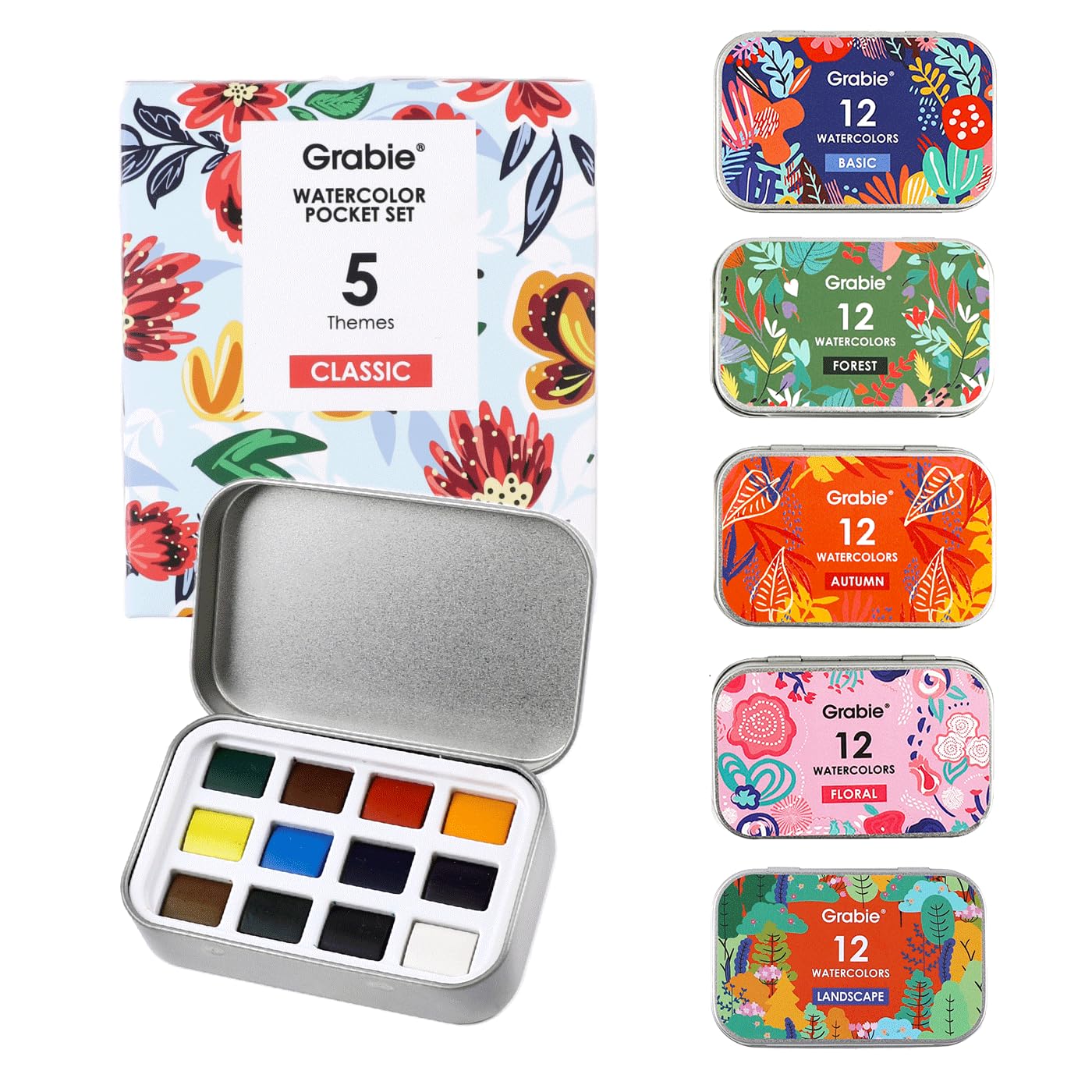 Set of 60 Color Pocket Watercolor Paint Set, 5 Theme Travel Palette | 60 Colors Across 5 Themes, Pocket Compact Watercolor Palette For Sketching & Painting, Beginner-Friendly Paint Set