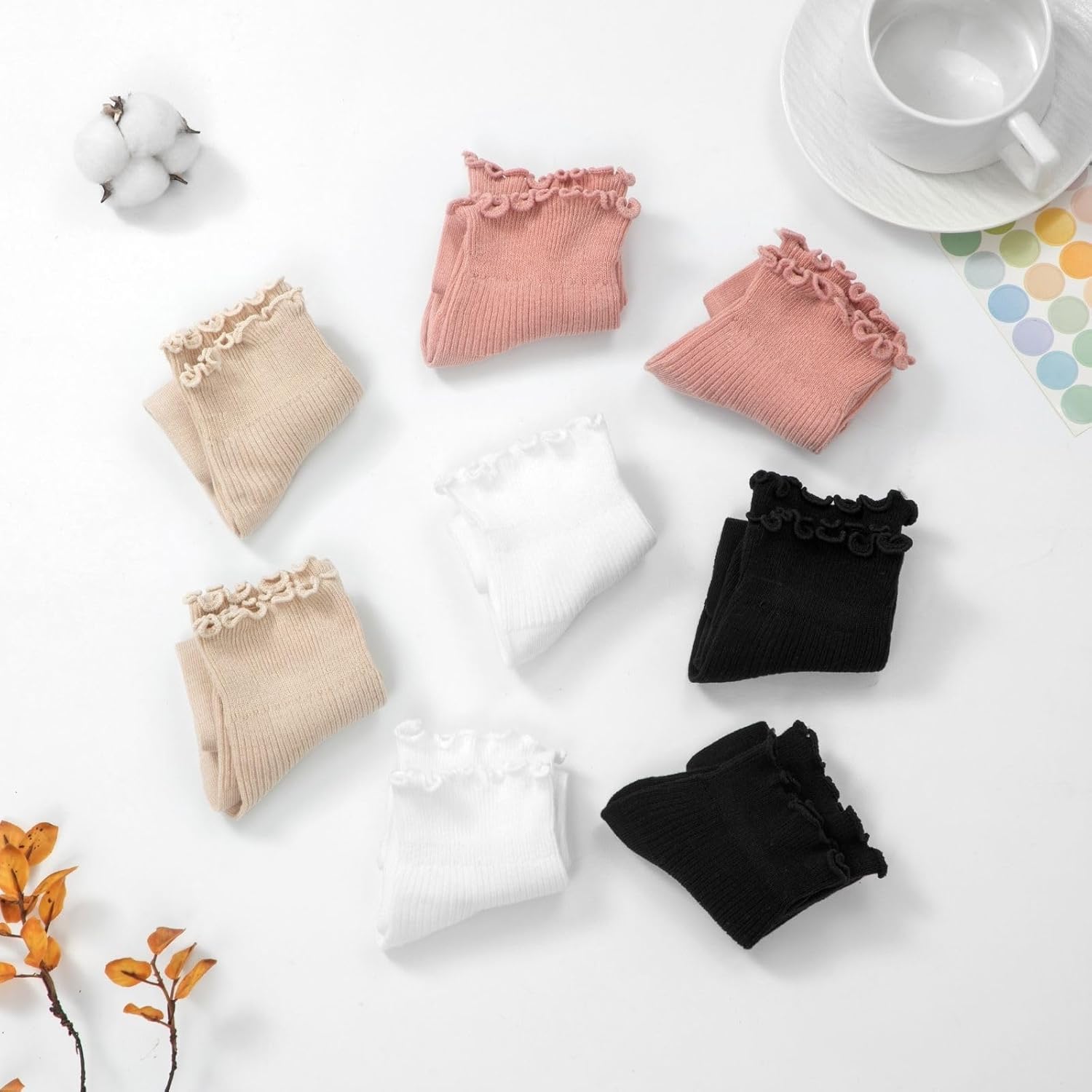 8 Pairs Cute Ruffle Frilly Ankle Socks for Women, Lace Lettuce Edge Socks - Image 2