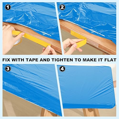 Miniatura 4 de Boao 12 manteles de plástico desechables para fiestas, fundas de mesa de picnic con elástico ajustable, funda de escritorio elástica, rectangular,