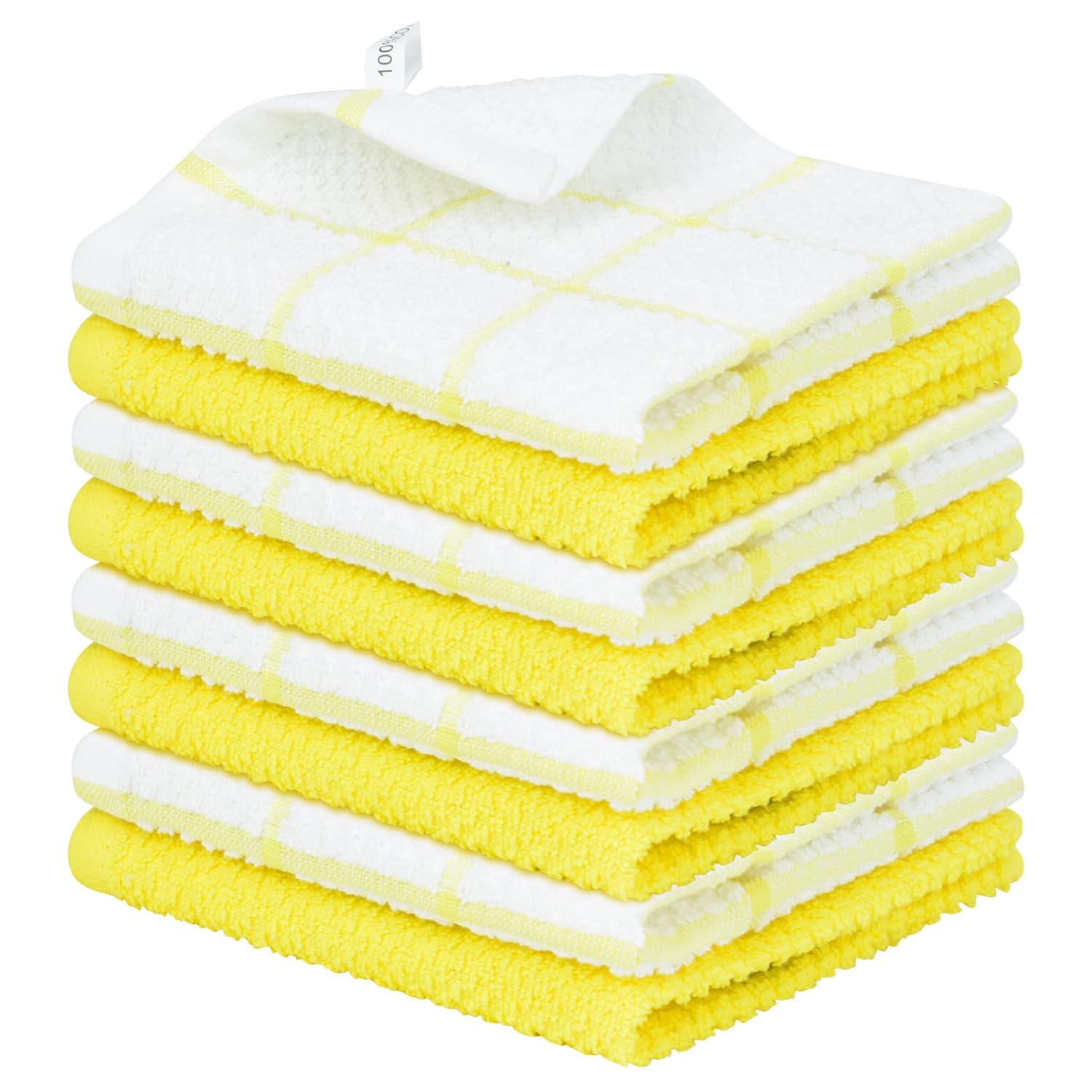 Nialnant Yellow 8 Pack Dish Cloths For Washing Dishes, 100% Cotton Reusable Cleaning Rag, Quick Drying Dish Towels For Kitchen,12X12 Inches,