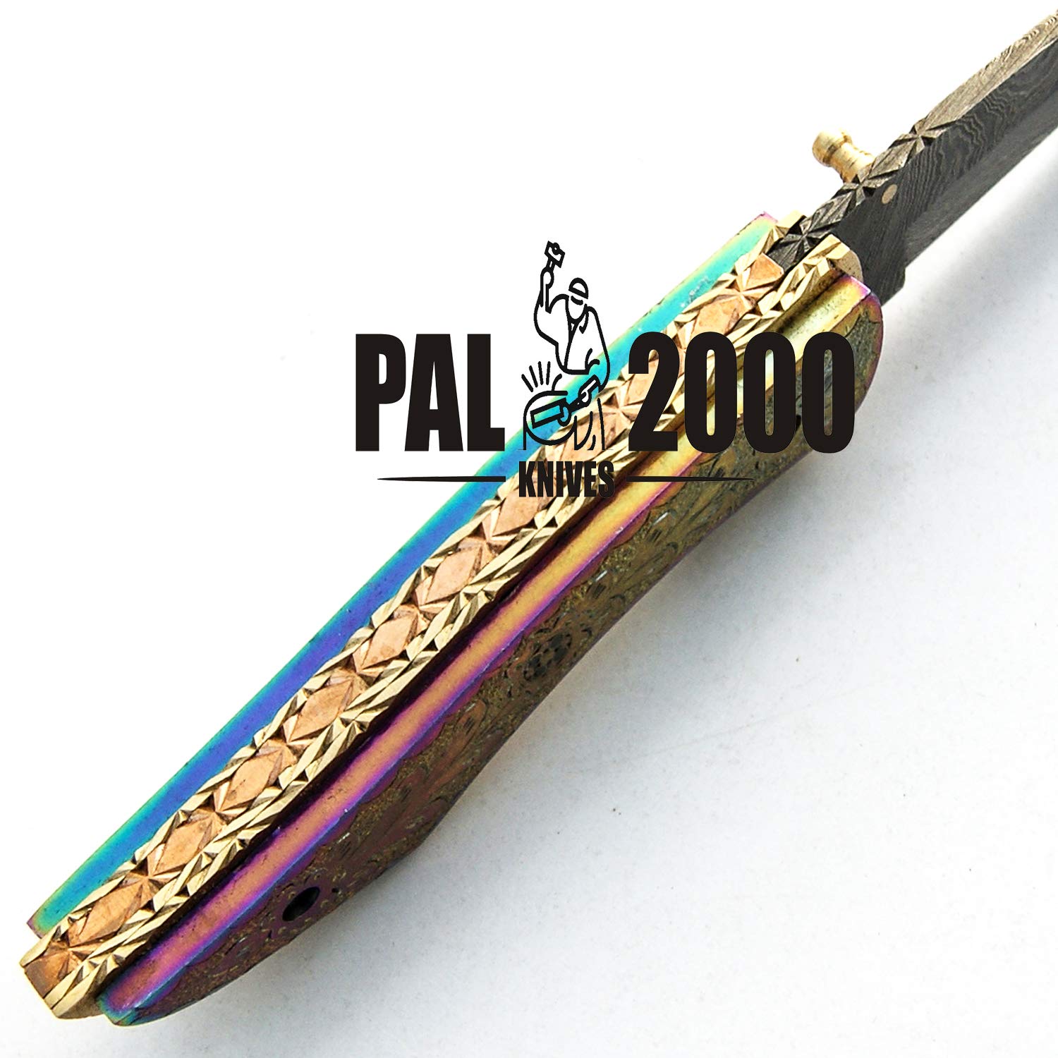SJRJ 9515 TITANIO cuchillo de hoja de acero de damasco hecho a mano personalizado con funda casa cocina cocinero jardín que acampa herramienta de colección mango pesca y otros cuchillos