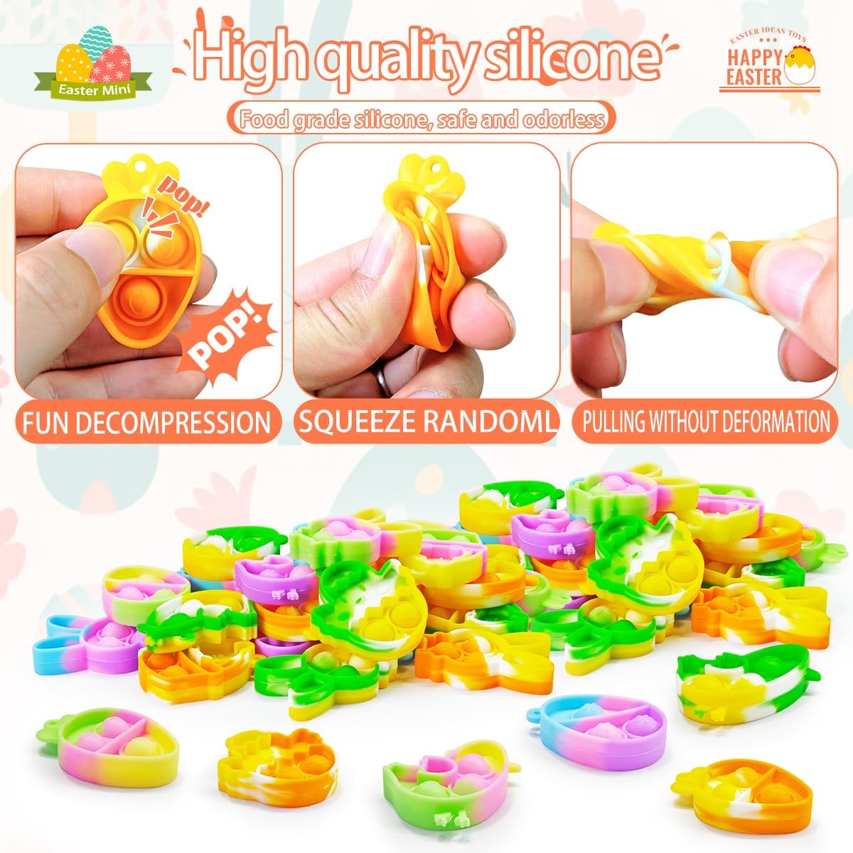 24 pcs Easter Pop Purse Fidget Toy Pack,Keychain for Party Favors Goodie Bag Stuffers with Keychain Toys Stress Relief Toys, Party Favors, Easter Basket Stuffers