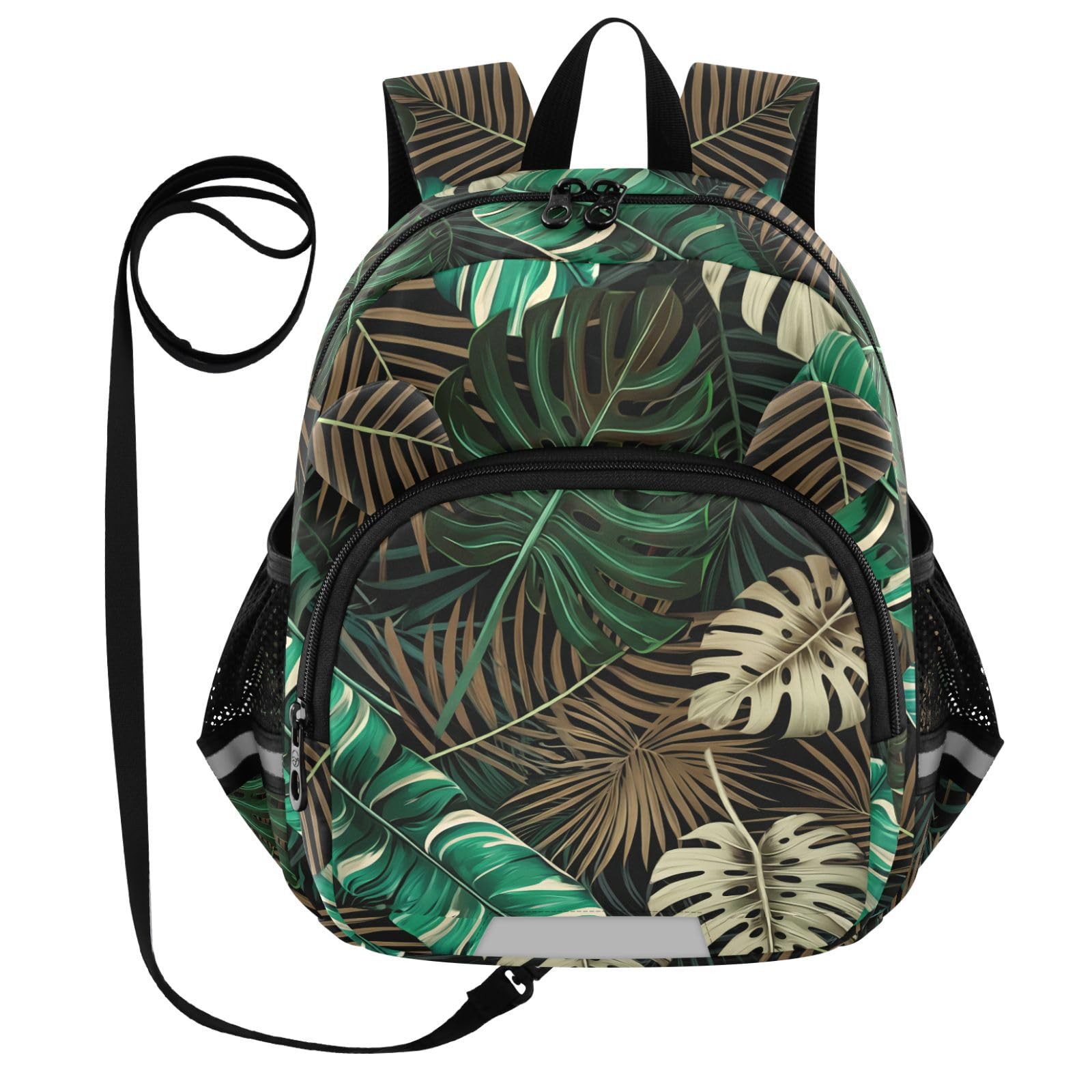 Monstera Palm Leaves Dark Toddler Harness Backpack for Boys Girls 3-6 Years Kids Backpack with Anti Lost Safety Leash Child Leash Backpack for Walking Preschool Travel