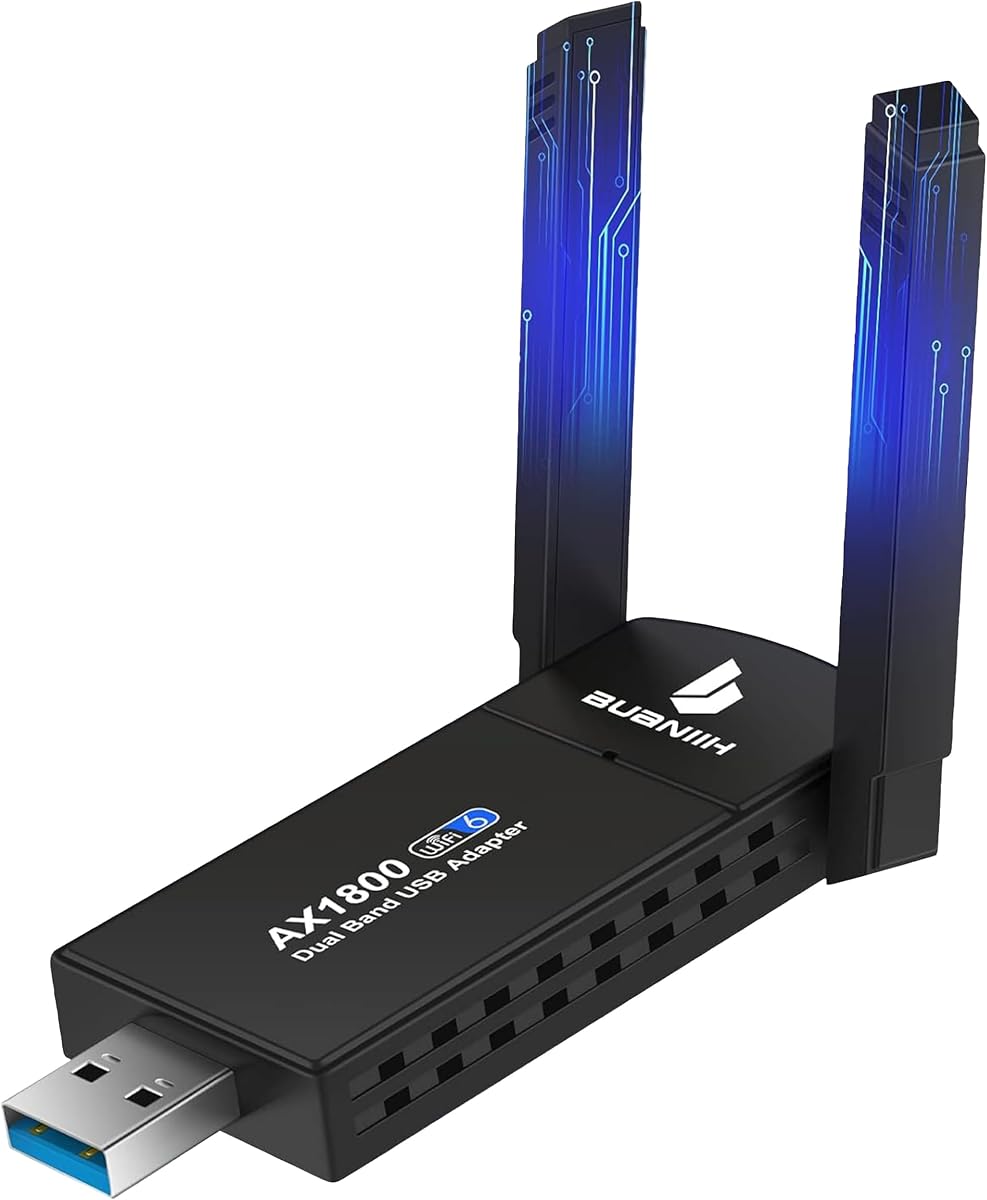 USB WiFi Adapter for Desktop PC, 1800Mbps Dual Band Wireless Network Dongle | Dual 5dBi Antennas High Gain, 802.11AX, Supports Win 7/8/8.1/10/11, Stable Transmission, Smoother Online Videos & Games