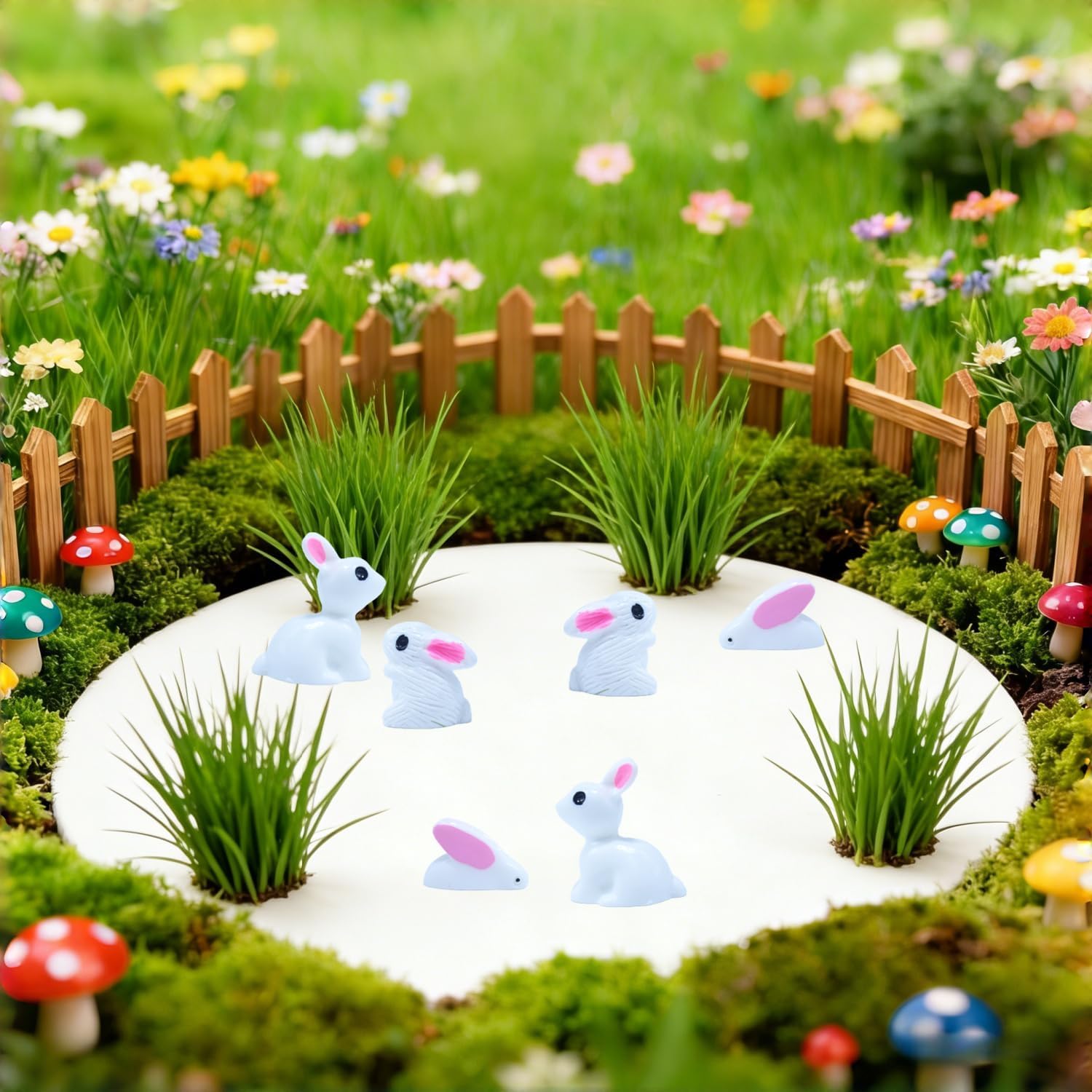 Mini Bunny Figurines, 60Pcs Miniature Animals Resin Rabbits, Easter Bunnies for Fairy Garden, Dollhouse, Cake Decor, Easter Egg Fillers (60)