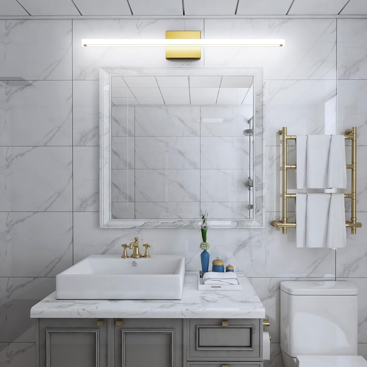 31.5inch Gold LED Bathroom Vanity Light Bar 24W Modern Bath Light Fixture Over Mirror Vanity Light Cool White 6000K