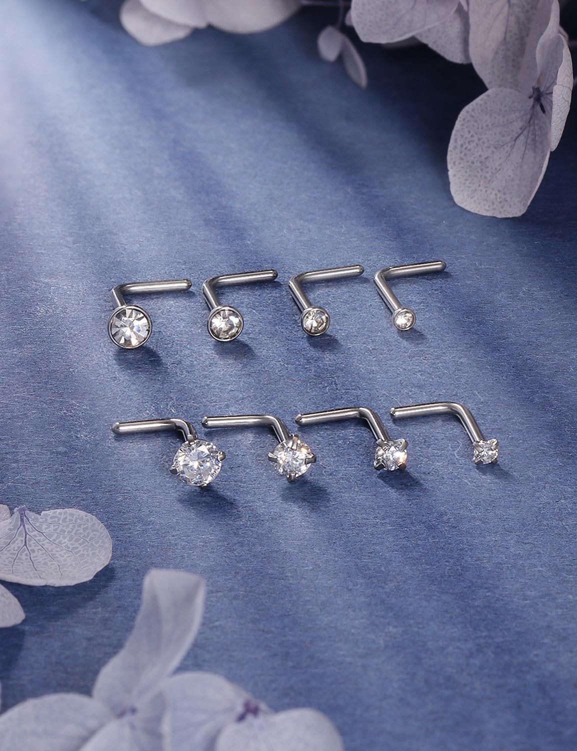 18G 20G 22G Titanium Stainless Surgical Steel Nose Rings Studs for Women L Shaped Nose Studs Screw Nose Ring Piercing Jewelry for Women Men Diamond CZ 1.5mm 2mm 2.5mm 3mm Silver Black Gold