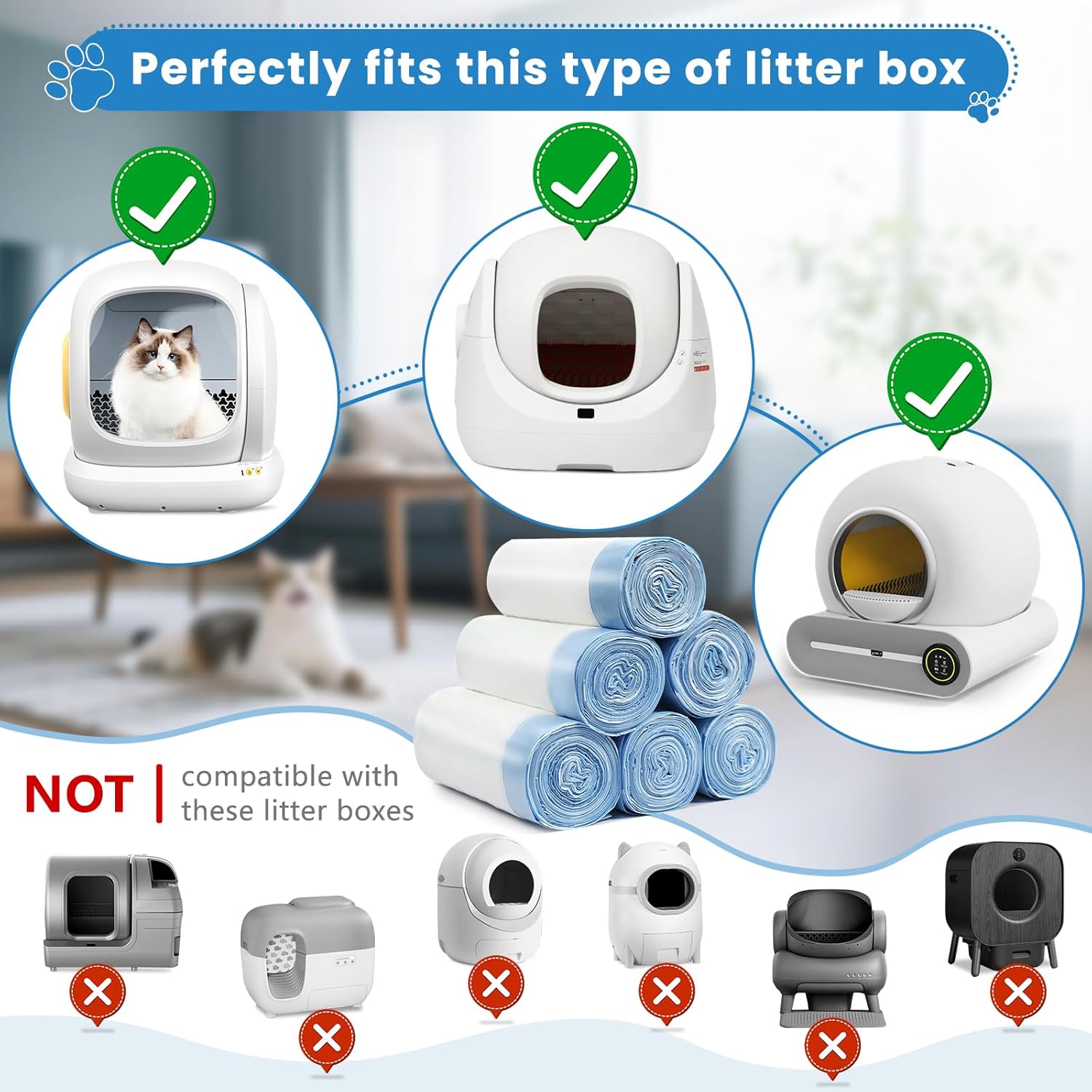 Kitcanis 120count Cat Litter Box Liner Automatic Litter Box for Cat Polyethylene Compatible with MeoWant MW-SC01/MW-SC02 1.5 Mil Heavy Disposable Scent Free 22lb Load, 17.7 x 19.68 in