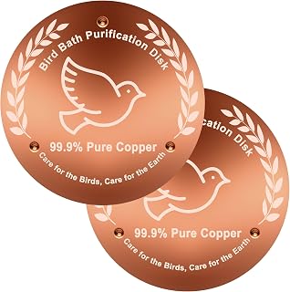 Bird Bath Copper Disk 2 Pack, 99.99% Pure Copper Bird Bath Cleaner with Triple-Point Support, 4 Inch Thick Chemical-Free Natural Water Cleaner for Outdoor BirdBaths, Bowls, All-Season Use