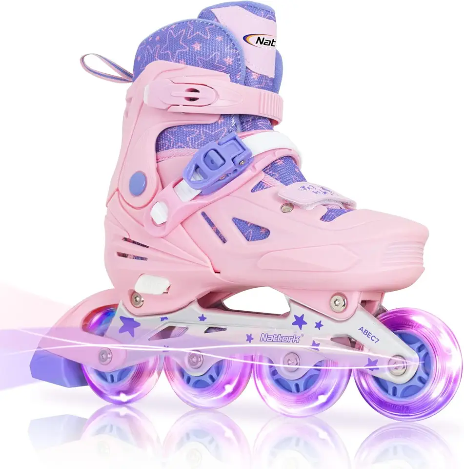 Nattork Patins em linha para meninas e meninos, crianças, 4 tamanhos de patins ajustáveis com rodas iluminadas, patins iluminadores para iniciantes para crianças e jovens adultos