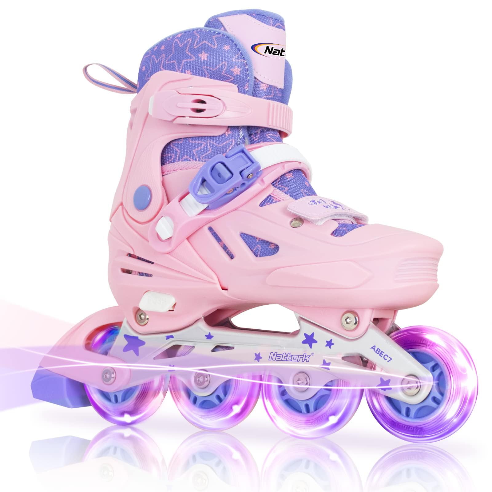 Nattork Inline Skates for Girls and Boys Kids, 4 Sizes Adjustable Inline Skates with Light up Wheels, Illuminating Beginner Roller Skates for Kids & Adult Youth