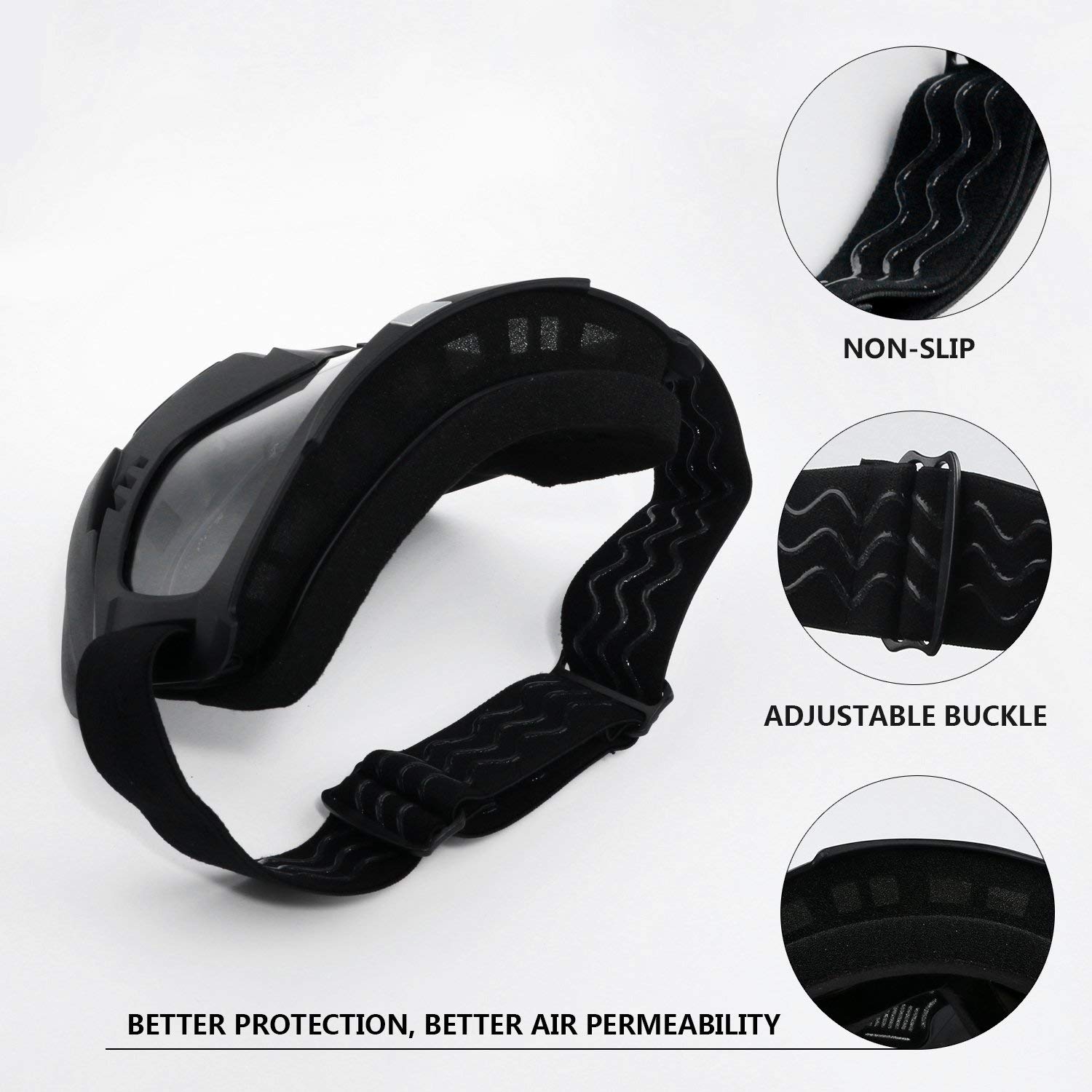 AOI Masque de moto avec masque facial amovible, protection UV et coupe-vent, imperméable, monture noire, verres gris