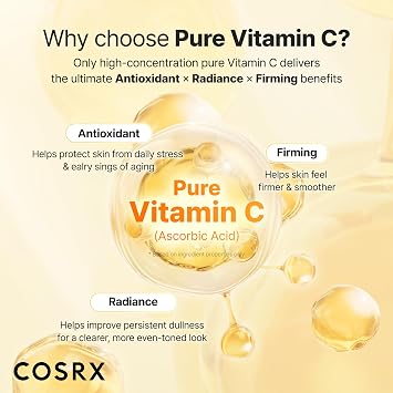 COSRX Advanced Pure Vitamin C 23% Serum with Vitamin E & Glutathione, Korean Vitamin C Serum for Fine Lines, Uneven Skin Tone & Dull Skin, 0.7oz, Korean Skin Care