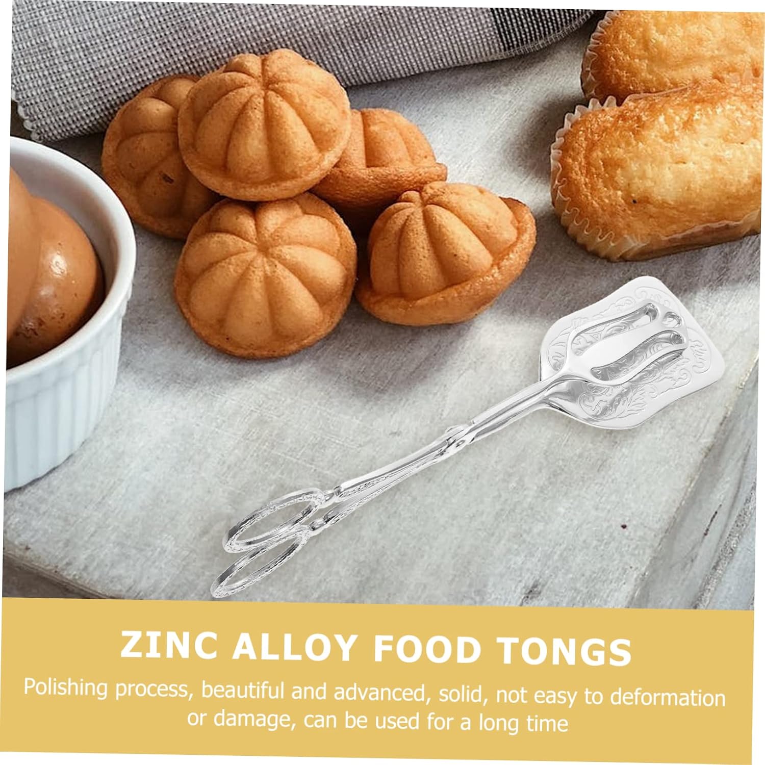 Zinc Alloy Cake and Bread Tong for Buffet Weddings Silver