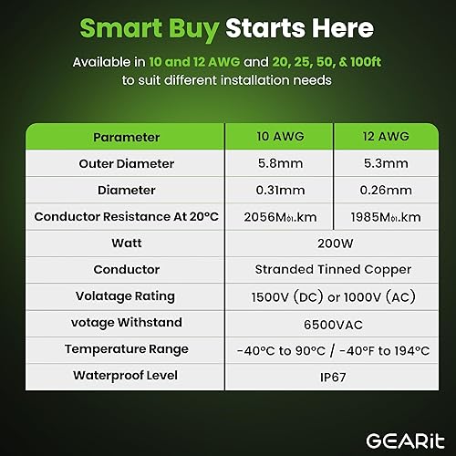 Miniatura 5 de GearIT Cable de extensión solar 10AWG (50 pies negro - 50 pies rojo) macho a hembra con kit de herramientas adaptadoras, panel solar de energía