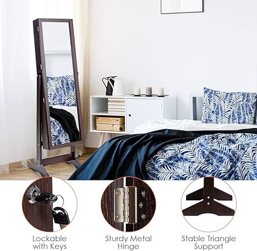 Miniatura 3 de CHARMAID Armario de joyería con espejo de longitud completa, caja organizadora de joyas con cerradura independiente con gran capacidad de