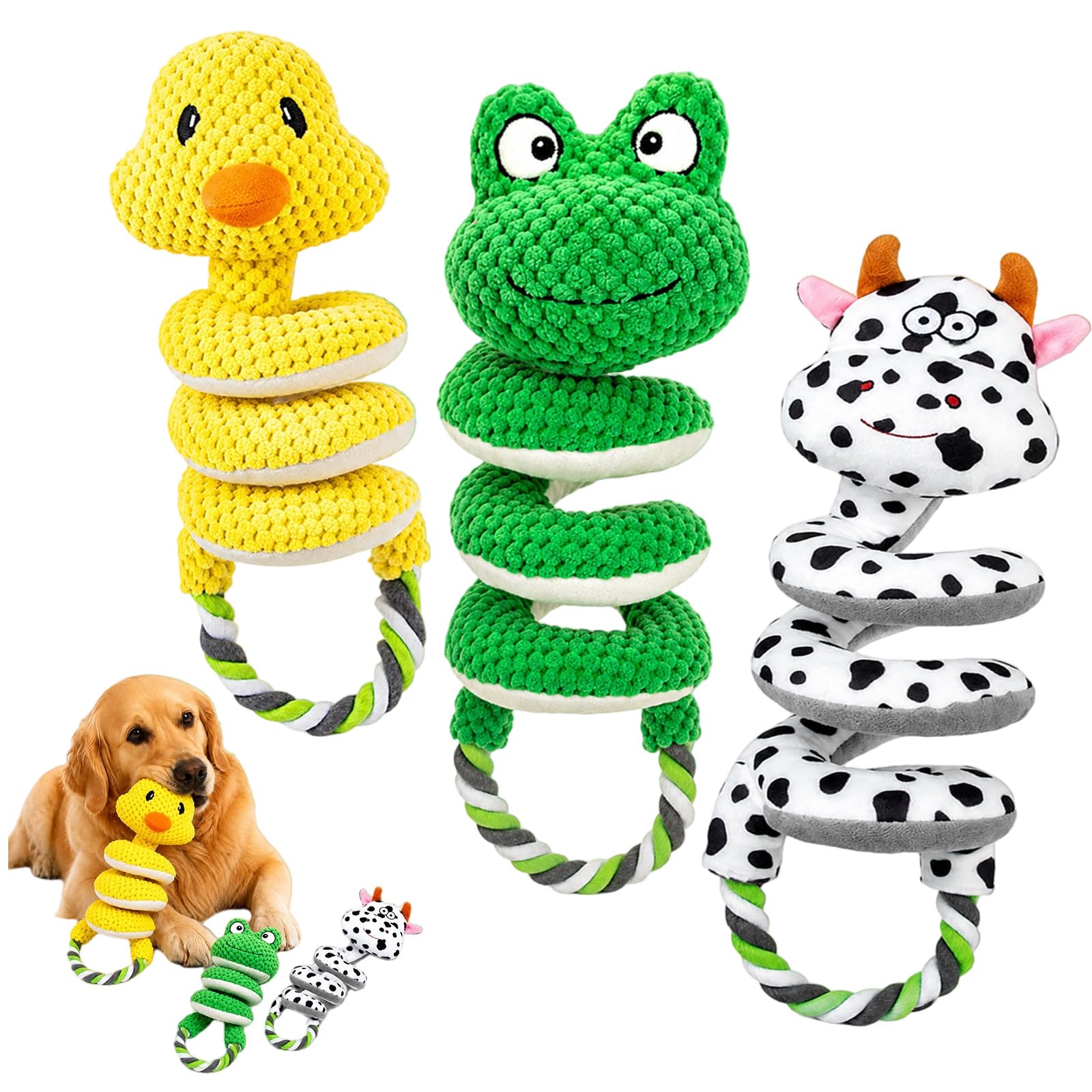 2026 New Squeaky Dog Toys, 2 Pack Plush Crinkle Dog Toys with Pull Rope