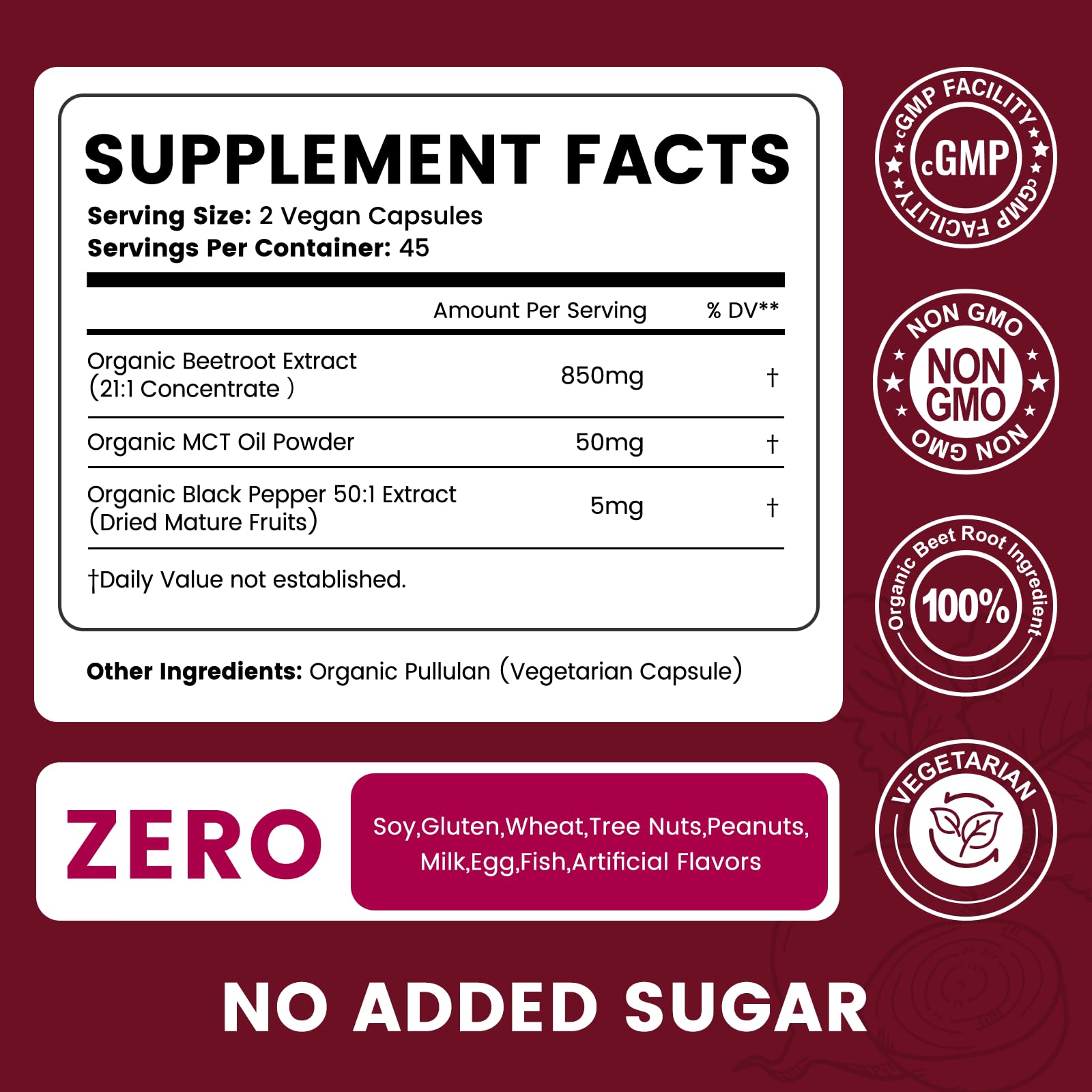 NUISM Organic Beet Root Capsules - Beetroot Extract 21:1 Concentrate Beets Supplements for Nitric Oxide, Healthy Blood Pressure, Blood Flow Circulation, Energy Gluten-Free 90 Powder Caps - 4