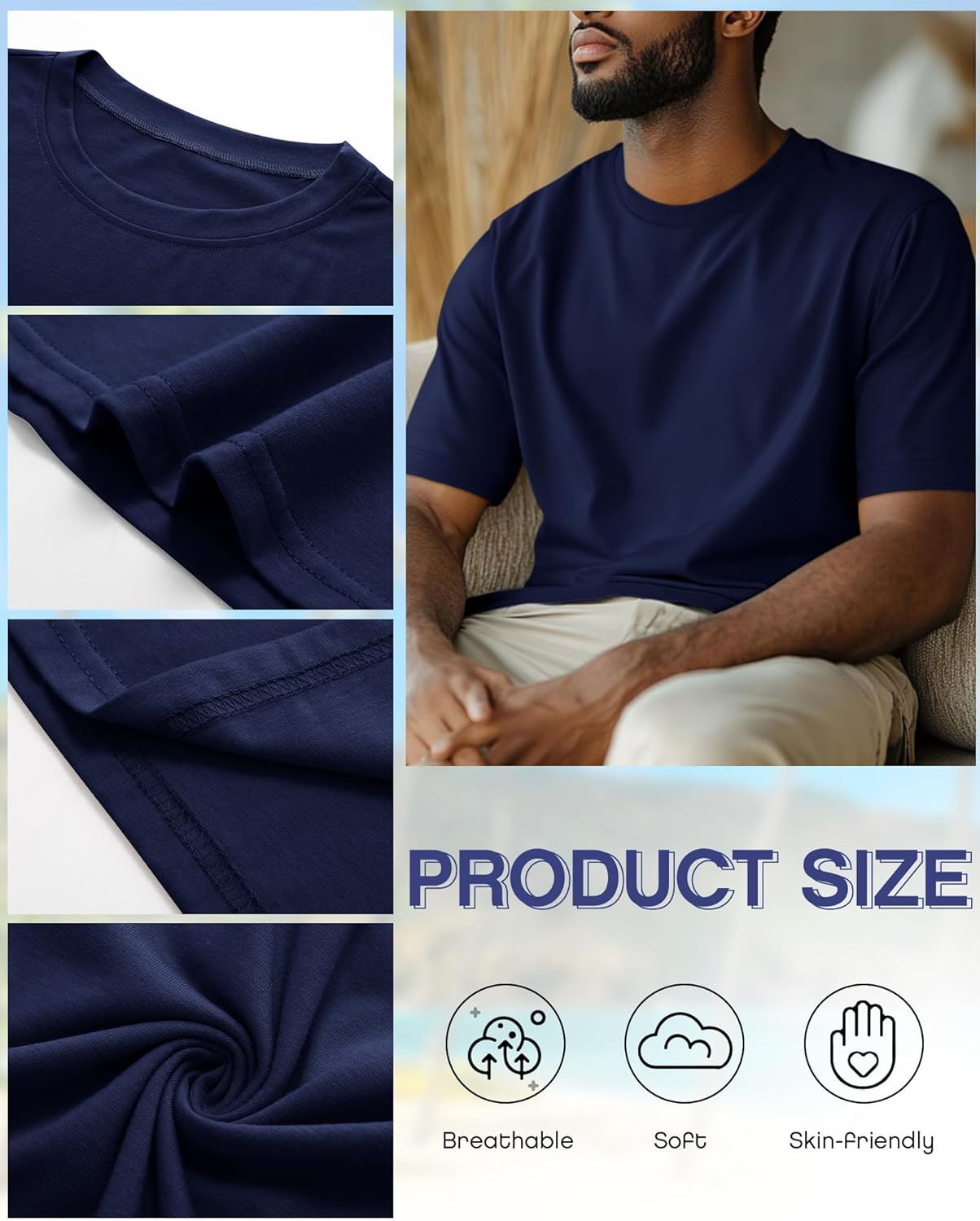 Riyiper 3 Pack Men's Big and Tall Shirts Half Sleeve Cotton Tee Crew Neck Elbow Length Top Casual Loose Fit T Shirts - Image 6