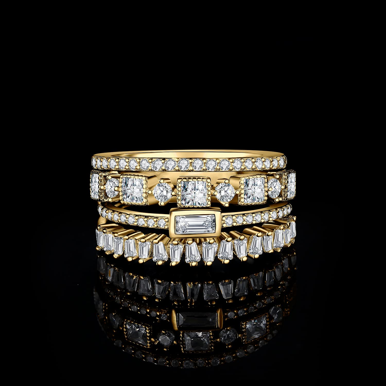 JewelryPalace Vintage Prinzessschliff Zirkonia Band Ring Damen, Hochzeitsringe Silber 925 Trauringe Eheringe für Frauen, Vorsteckring Stapelring Eternity Ring Schmal, Ringe Set Schmuck Rosegold Gold