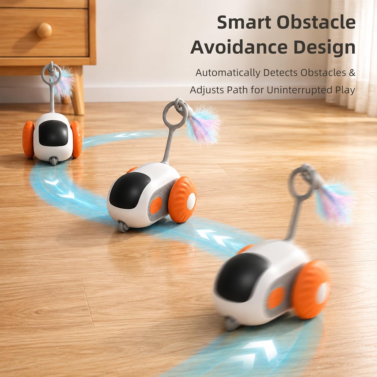 Remote Control Mouse Cat Toy, Smart Interactive Moving Cat Toy Car with Obstacle Avoid, USB Rechargeable Electric Kitten Exercise Toy for Indoor Cats（Orange）