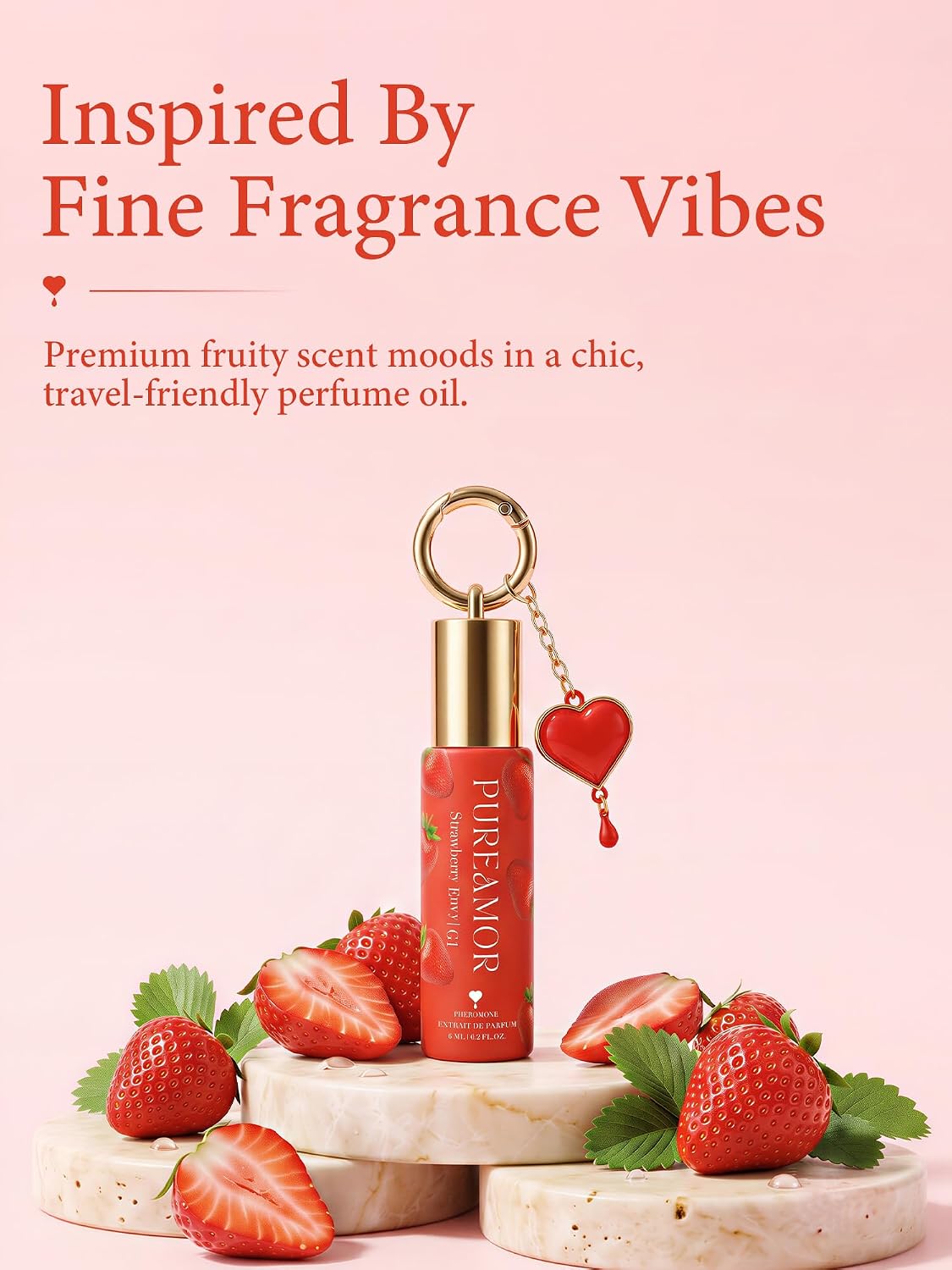 PUREAMOR Perfume Oil Gift Set for Women, 4 Pheromone Infused Roll-On Fragrances, 30% Extrait de Parfum, Long Lasting Fruity Scents, Travel Size Keychain Sampler, 4 x 6ml