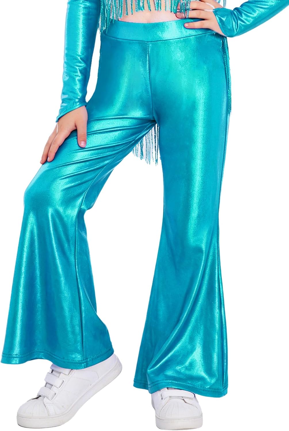 Hularka Girls Metallic Jazz Dance Pants Flared for Girls Metallic Flared Pants Flare Club Party