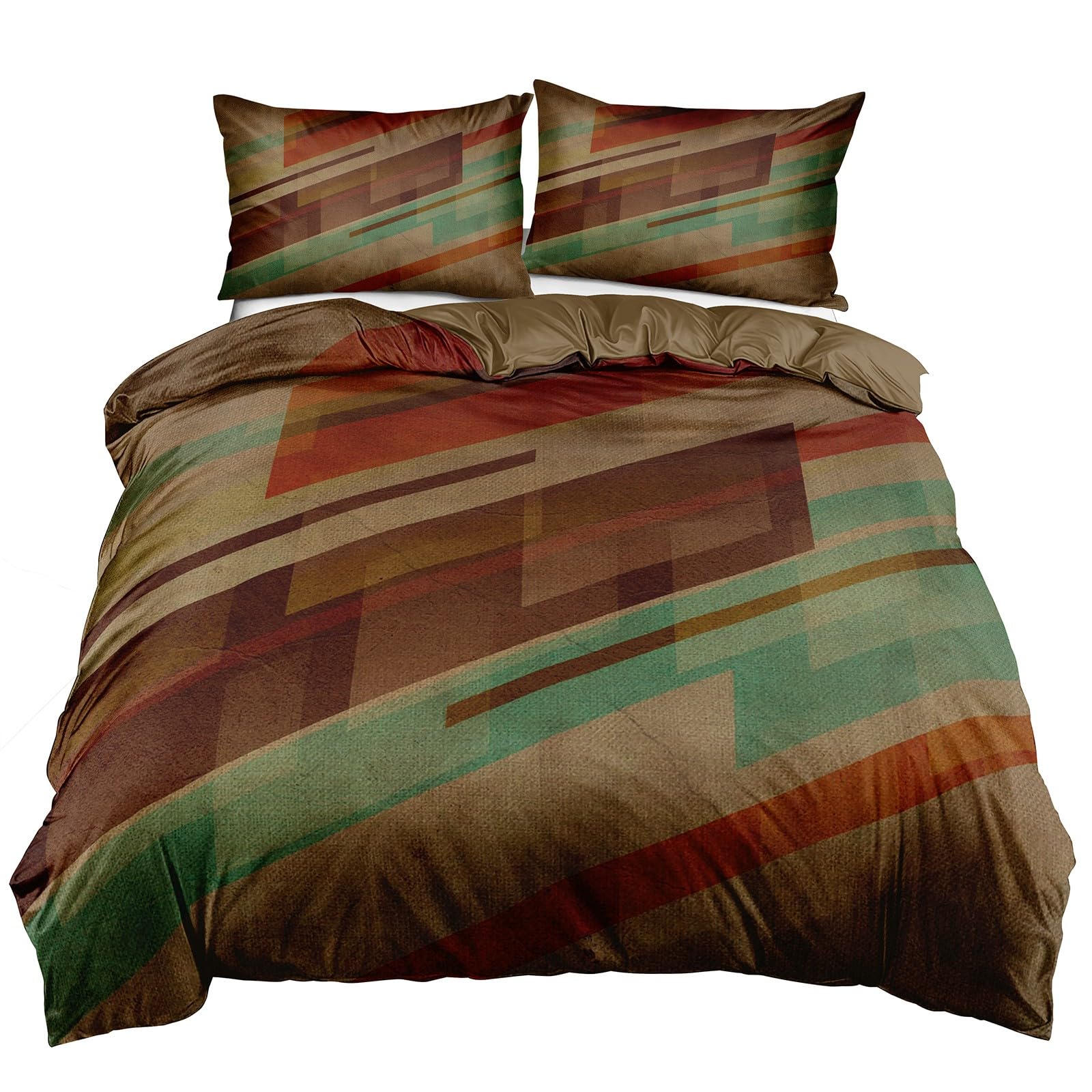 Housse de couette 220x240 rétro parure de lit microfibre douce facile à enfiler