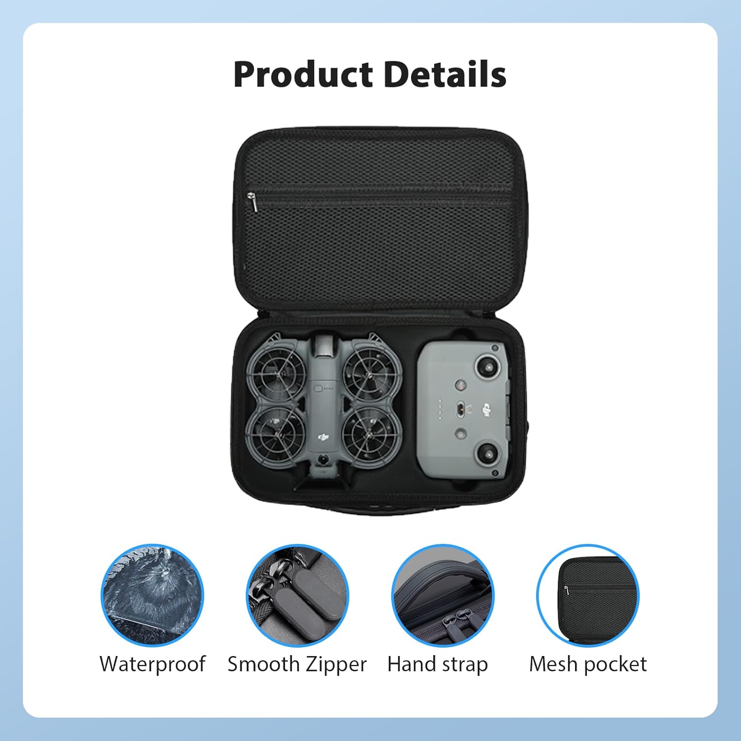 Carrying Case for DJI Neo 2, PU Hard Shell with Shoulder Strap,Compatible with DJI Neo 2 and Drone Accessories, Soft Lining, with Mesh Pocket,Black