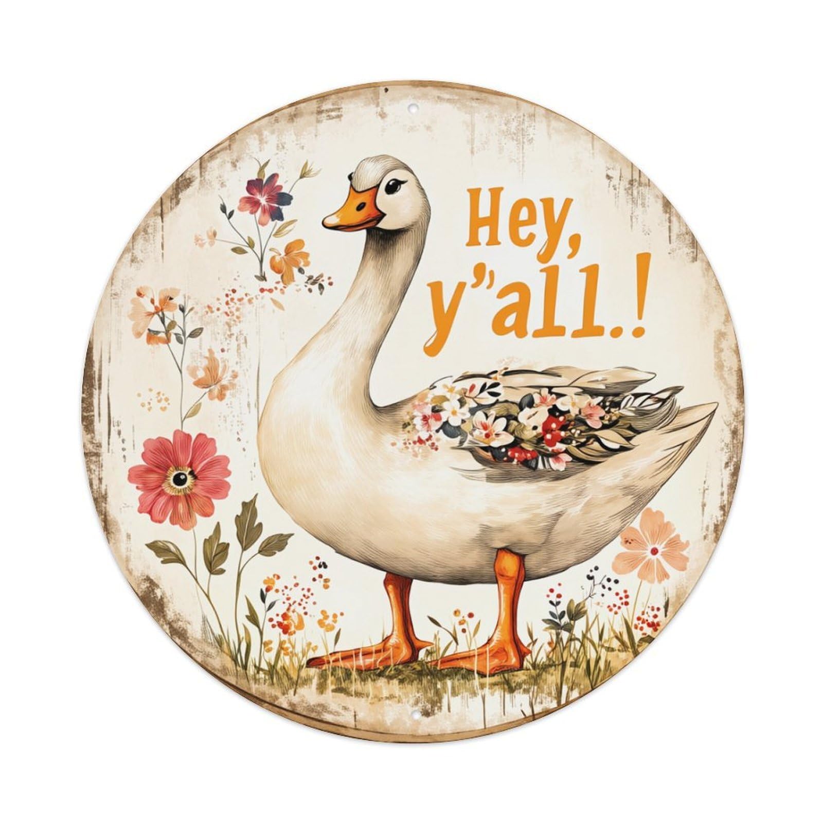 Duck Floral Pattern Vintage Art Round Tin Sign Retro Metal Sign for Cafe Bar Pub Home Game Room Gym Club Wall Decoration Vintage Metal Poster 8x8 Inch