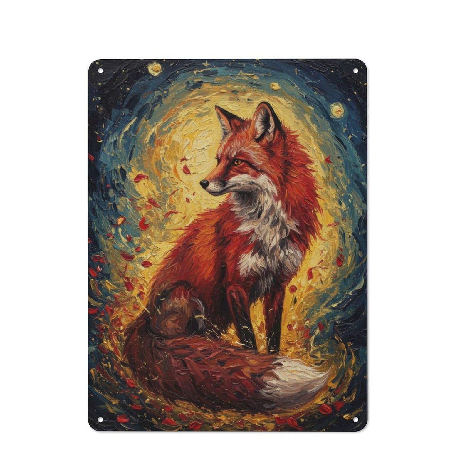 Junmoney Fox In Starry Night Painting Retro Metal Plaque 40X30cm Featuring For Home Bar Wall, For Room Styling Across Home Bars And Entertaining Spaces