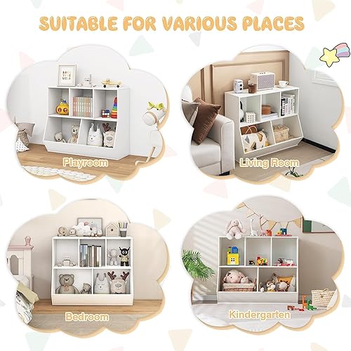 Miniatura 4 de Nightcore Gabinete de almacenamiento de juguetes de 5 cubos, organizador de almacenamiento de juguetes con kits anticaídos, estantería y estantería