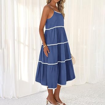 Felcia Women's Spaghetti Strap Long Dress Summer Flowy Backless Boho A Line Cami Dress Casual Sundress Beachwear