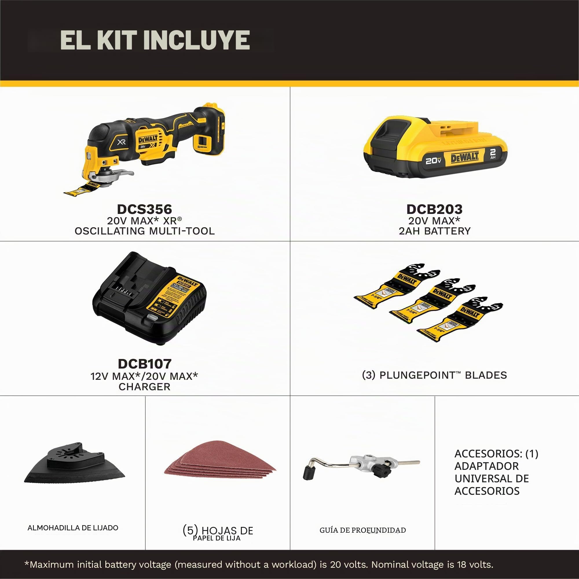 DEWALT - 20 V MAX XR - Kit multiherramienta oscilante, velocidad variable (DCS356D1)
