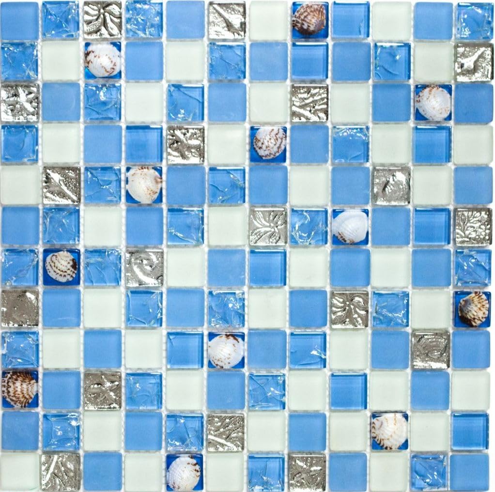 Bordure Mosaïque En Verre Rétro Bleu - 48x300 Mm, Finition Mate, Pour Salle De Bain/cuisine