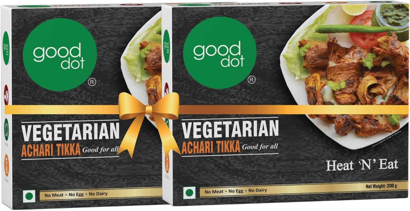 GoodDot Vegetarian Achari Tikka (Pack of 2) - Vegan, Plant-Based Mock Meat - Heat & Eat