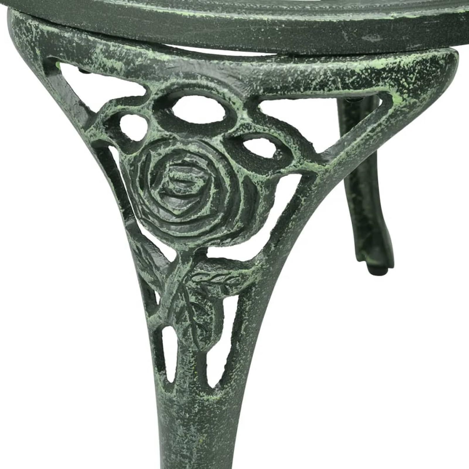 Set da Bistrot in Alluminio Pressofuso Verde 3 Pezzi, Design Elegante con Dettagli Floreali per Giardino, Patio o Serra, Mobili da Esterno Resistenti e Comodi, Tavolo e Sedie per Aperitivi o Cene all'