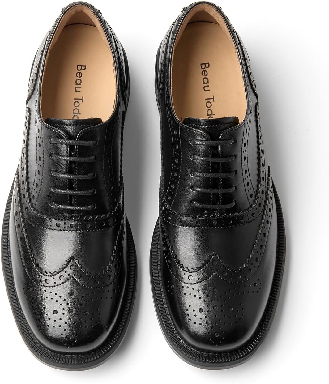 BEAU TODAY Women's Oxfords, Wingtip Brogue Dress Shoes for Women, Leather Lace-up Oxfords for Women, Comfortable Formal Business Office Work Vintage Oxfords Shoes