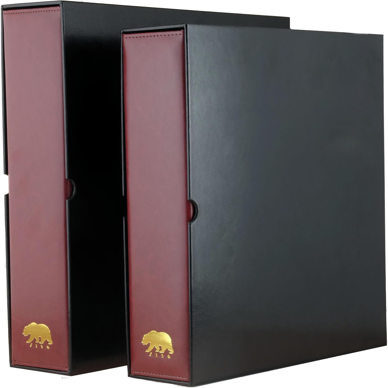 Ursae Minoris Estate Library Deluxe 4 Q-Ring Large Format Binder for Coins, Trading Cards, Stamps, Currency, Bank Notes, Documents, and Other Collectibles - Burgundy with Black Slipcase