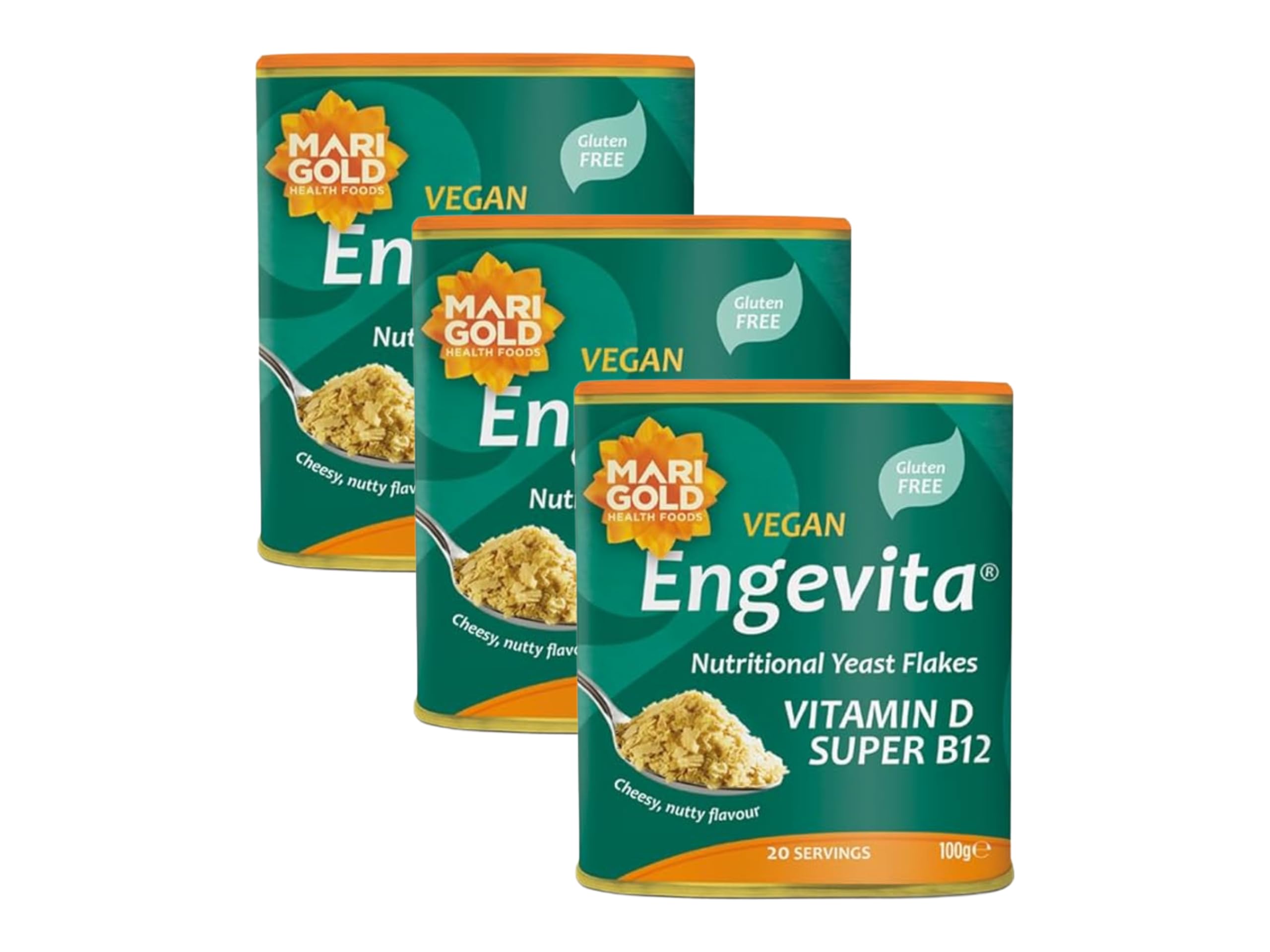 Marigold Engevita Nutritional Yeast Flakes with Vitamin D & B12, 100g (Pack of 3) – Cheesy flavour, High in Zinc, Vegan & Gluten Free