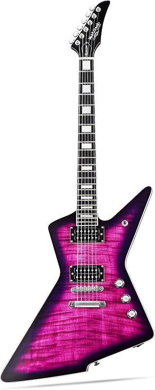Guitarra eléctrica WestCreek Revenge de cuerpo sólido, guitarra de heavy metal, para diestros, pastillas Humbucker de Alnico, trastes jumbo de extremo redondeado, cejilla de hueso, diapasón de palisandro, cuerpo de caoba morado | Para diestros, pastillas de metal pesado, trastes jumbo con extremos redondeados, cejilla de hueso, diapasón de palisandro, cuerpo de caoba (púrpura)