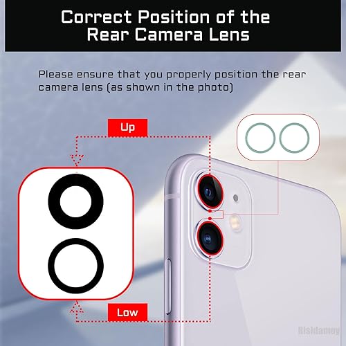 Miniatura 2 de 2 juegos para iPhone 11 verde trasera lente de cámara de repuesto con adhesivo de doble cara protector de lente de cámara trasera marco de metal con