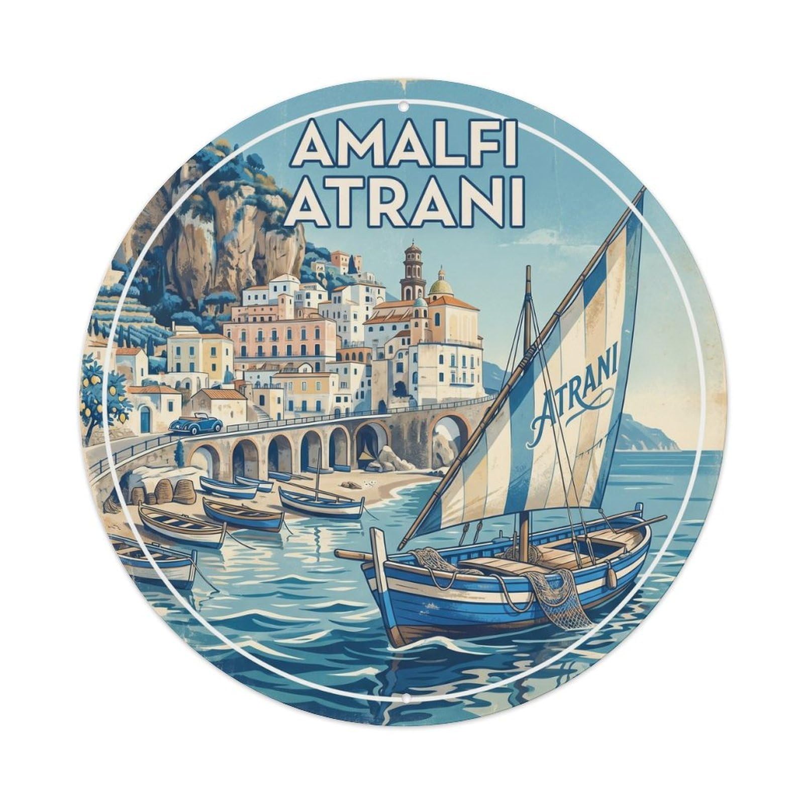 Amalfi Italy Landmark Travel Atrani Vintage Metal Tin Sign