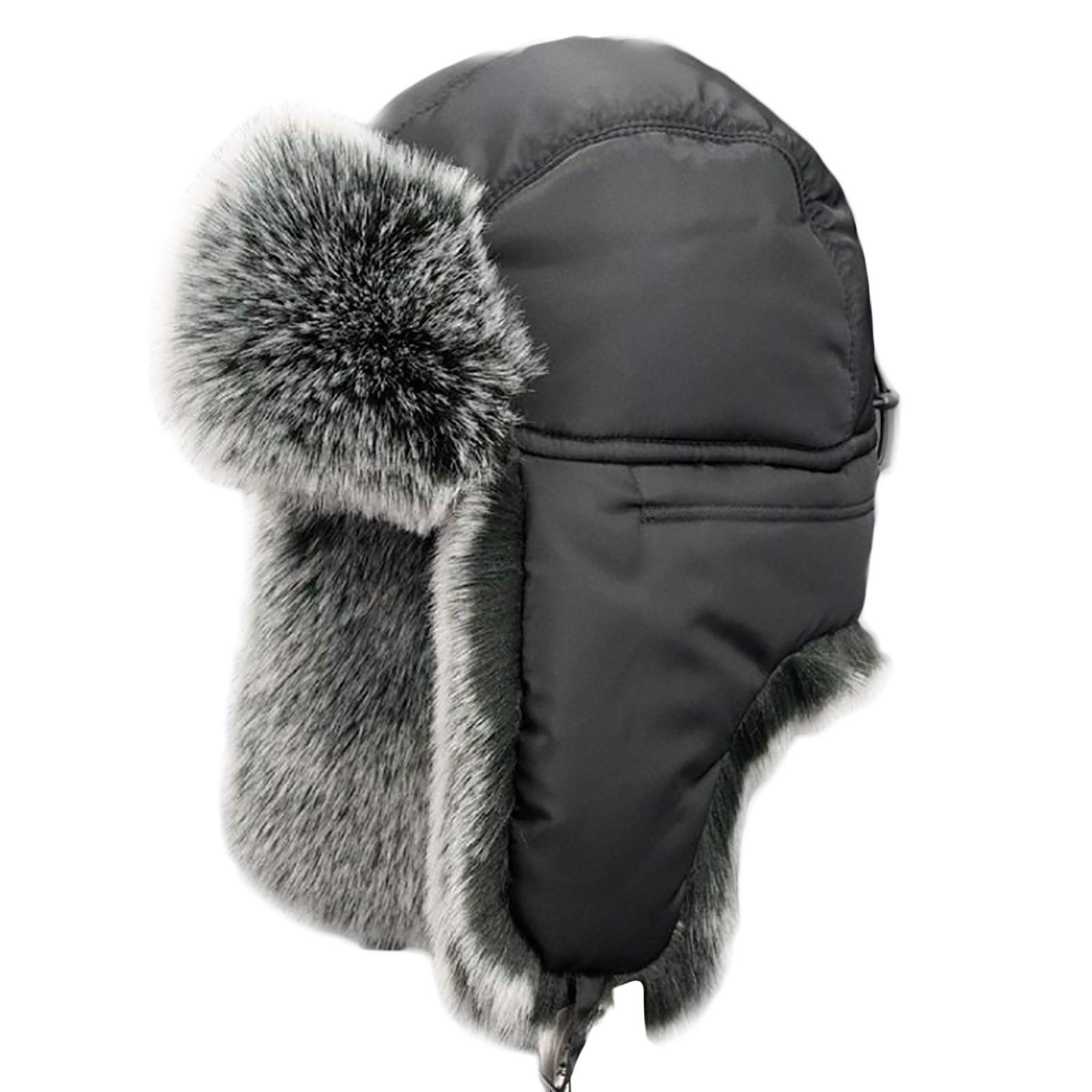 HAOYUEBomber Hats Trooper Trapper Hat Unisex Winter Faux Fur Trapper Hats For Men Warm Ushanka Russian Hat Outdoor Earflap Hunting Ski Hat (Color : Black, Size : 58)